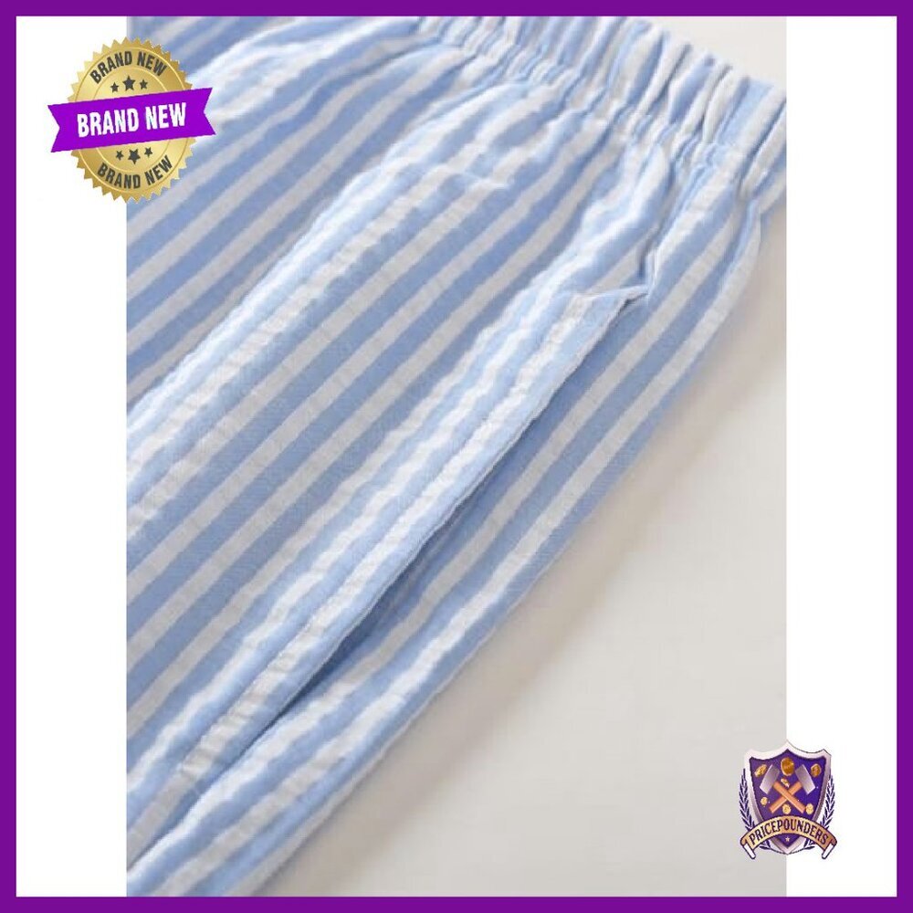 Cotton Seersucker Capri Pajama Set Button Up Top Lounge Wear - Picture 8 of 8